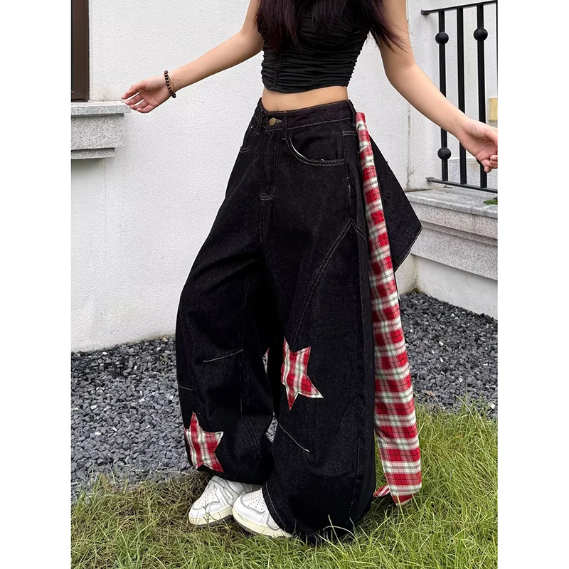 パンツ 00s archive black denim pants grunge y2k Women's Black Gothic Y2k Baggy Jeans Japanese 2000s Style Emo Wide