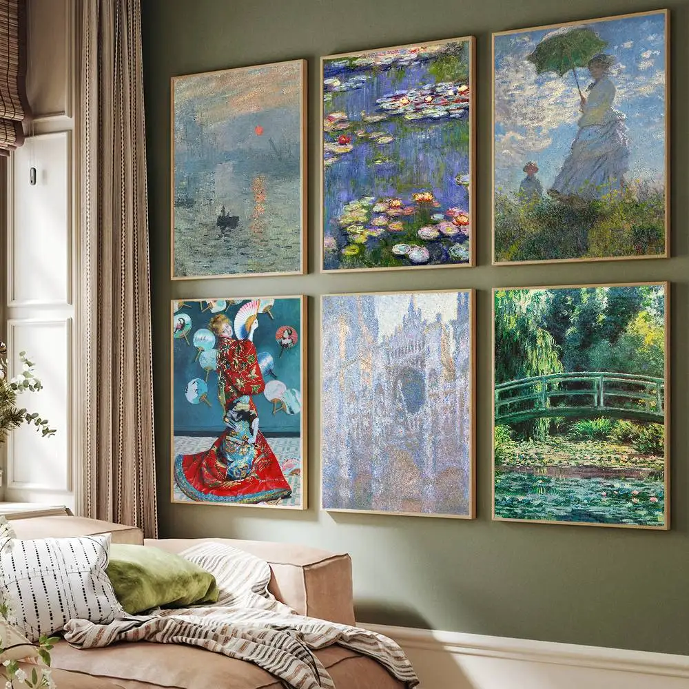 Claude Monet Impression Soleil Levant Art Poster Sticker Gallery Prints Adhesive Home Decor Decoration Wall Decals Living Room