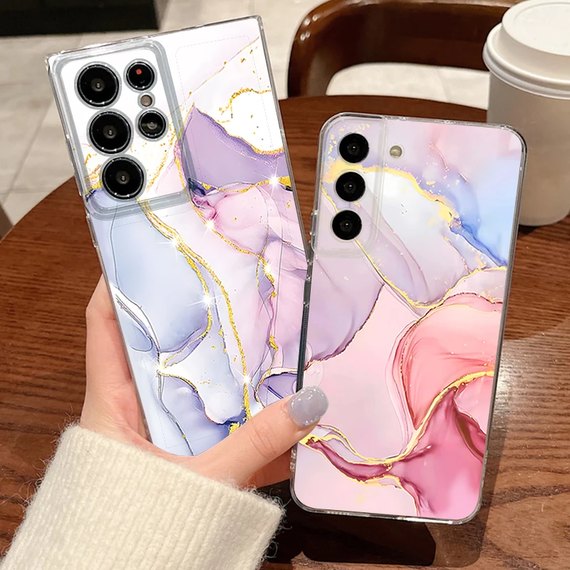 Marble Pattern Clear Phone Case For Samsung Galaxy S26 S25 S24 S23 Ultra S22 Plus S24 S21 FE S25 Edge Transparent TPU Soft Cover