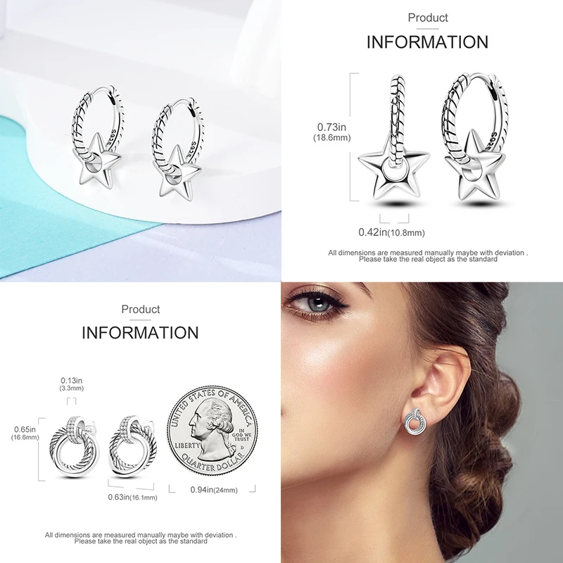 925 Sterling Silver Butterfly Crystal Star Earrings Colorful Feather Hoop Earrings For Women Wedding Engagement Birthday Gift