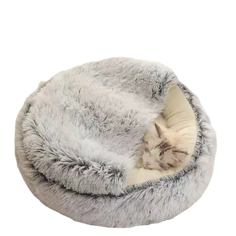 Morbido letto per animali domestici in peluche con rivestimento rotondo per gatti materasso per animali domestici caldo cane gatto 2 in 1 nido per