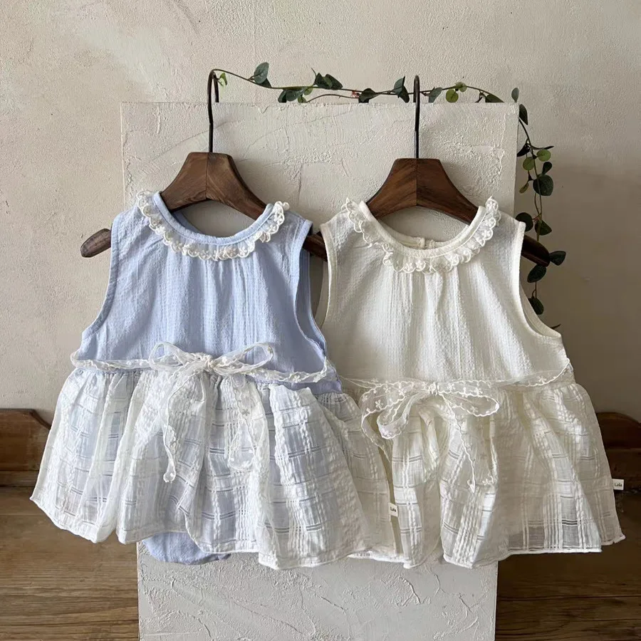 2026 Summer New Baby Girl Sleeveless Bodysuit Cute Sweet Princess Dress Infant Girls Thin Lace Jumpsuit Cotton Toddler Clothes