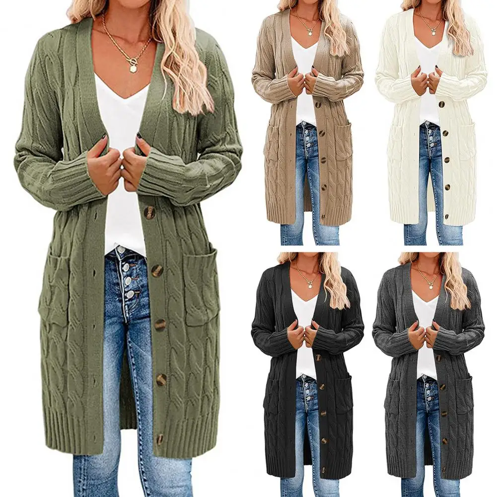 

Spring Autumn Single-breasted Long Women Cardigan Sweater Jacket 2025 Female Sweater V-neck Loose Ladies Knitted Top