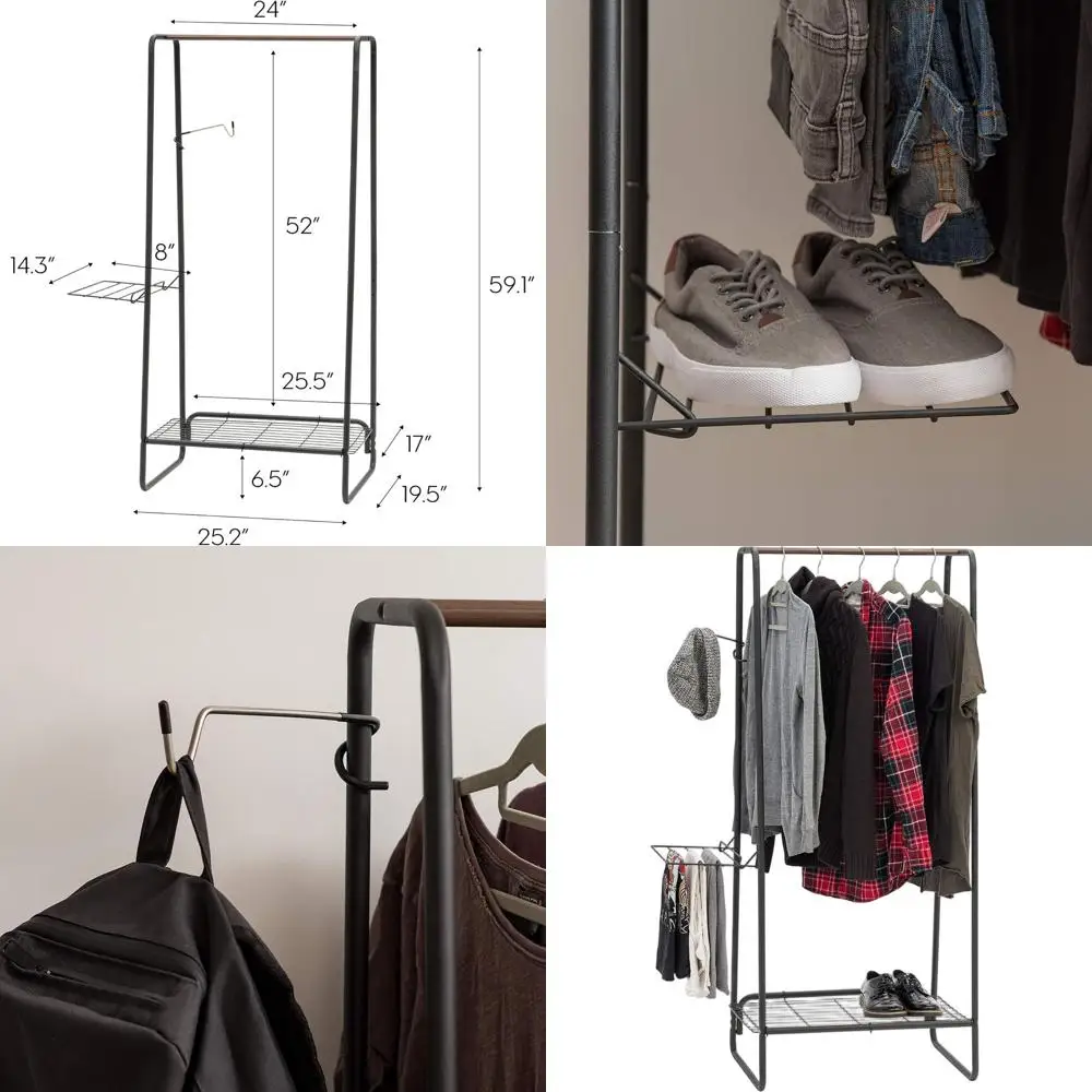 

Compact Metal Clothes Rack with 2 Shelves, Freestanding, Easy Assembly, Durable for Garments and Accessories, Ideal for Small Sp
