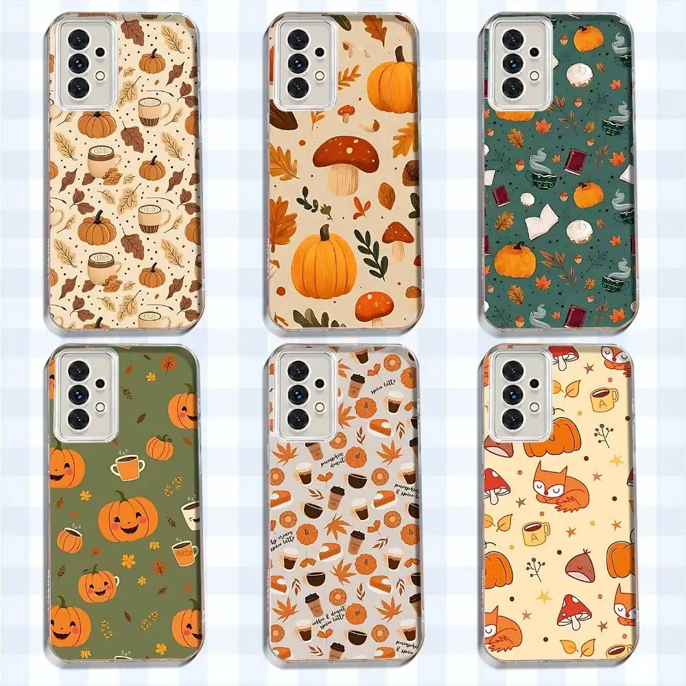 

Autumn leaves pumpkin CUTE Phone Case For Samsung S30,S25,S24,S23,S21,S22,S20,S10,5G,FE,lite,PIus,Ultra Transparent Cover