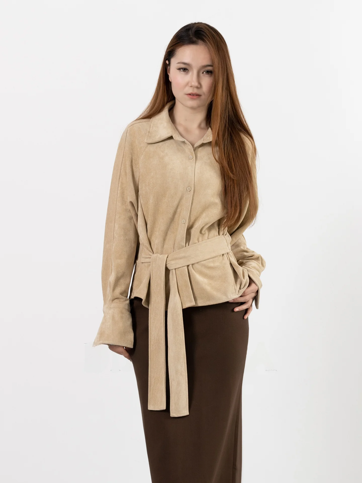 

DianThia Suede irt Women's Autumn Winter Sle Layering Waist-Cinching Design ort Length Casual Faion Polyester Fiber