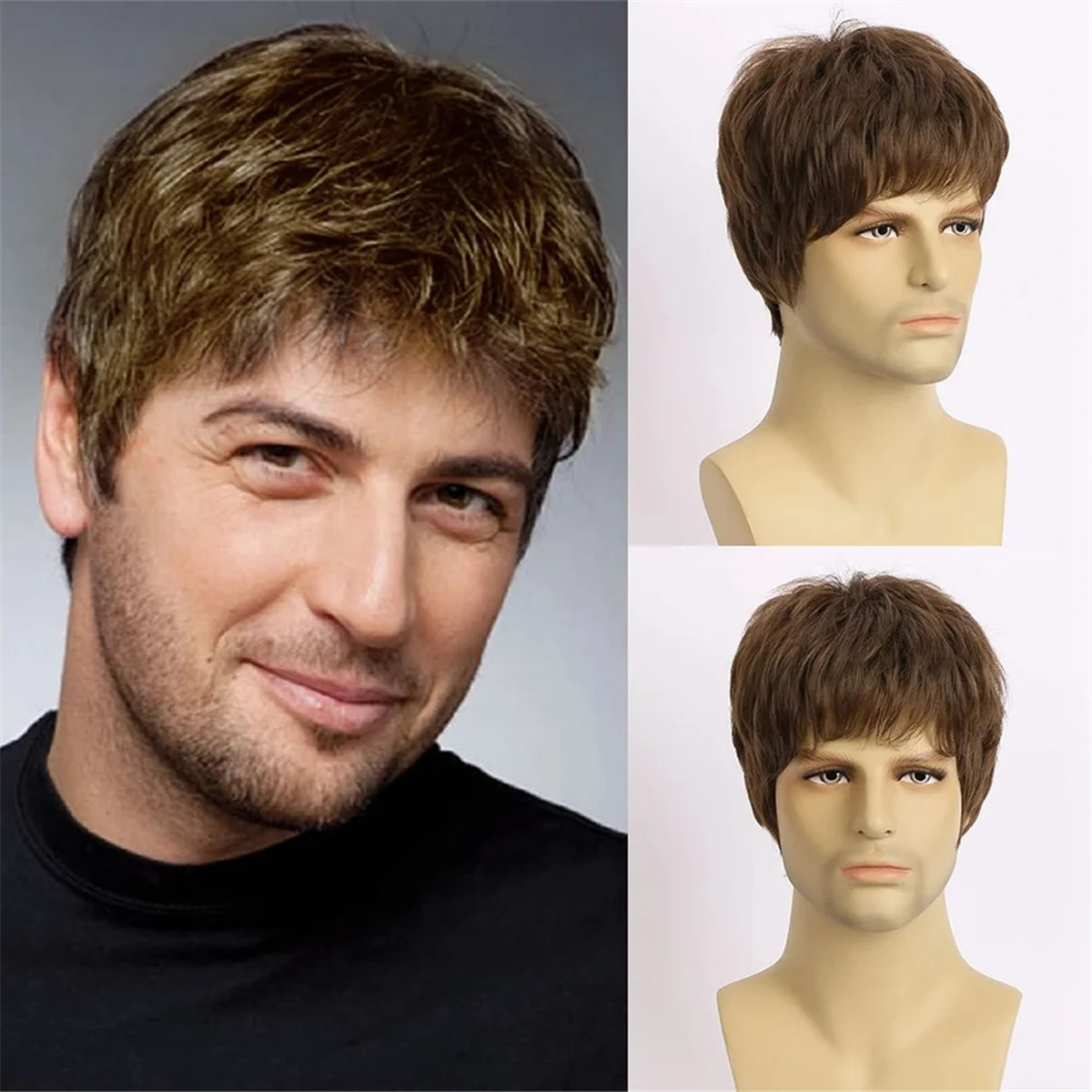 Short Natural Curly Hair for Male Young Men Heat Resistant Fiber Synthetic Wigs