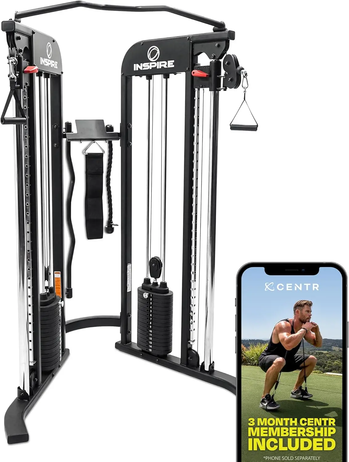 FTX Functional Trainer - Compact at Home Workout Machine with Accessories - Space Saving Design - Home Gym Cable Machine and Two