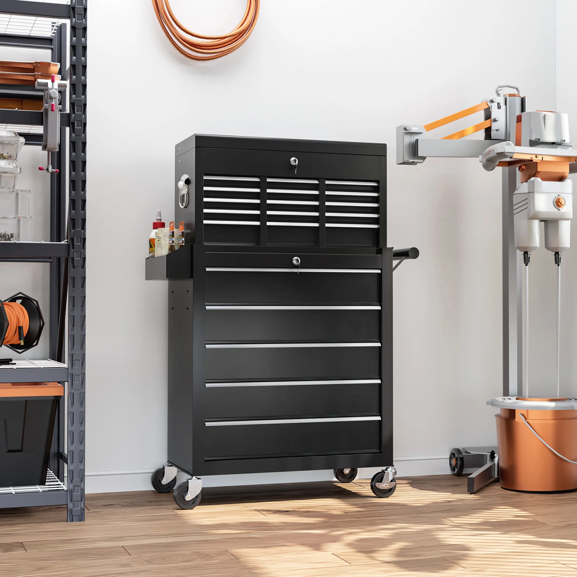 

HOMCOM Rolling Tool Chest Lockable Roller Cabinet with with 14 Drawers
