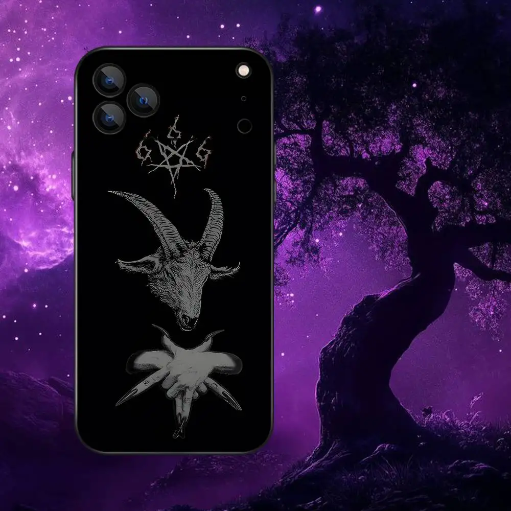 Custodia per telefono satanica demoniaca Pentagram 666 per iPhone 17,16,15,14,13,12,Pro,Max,Plus,E,SE4,Air,Mini scatola morbida nera