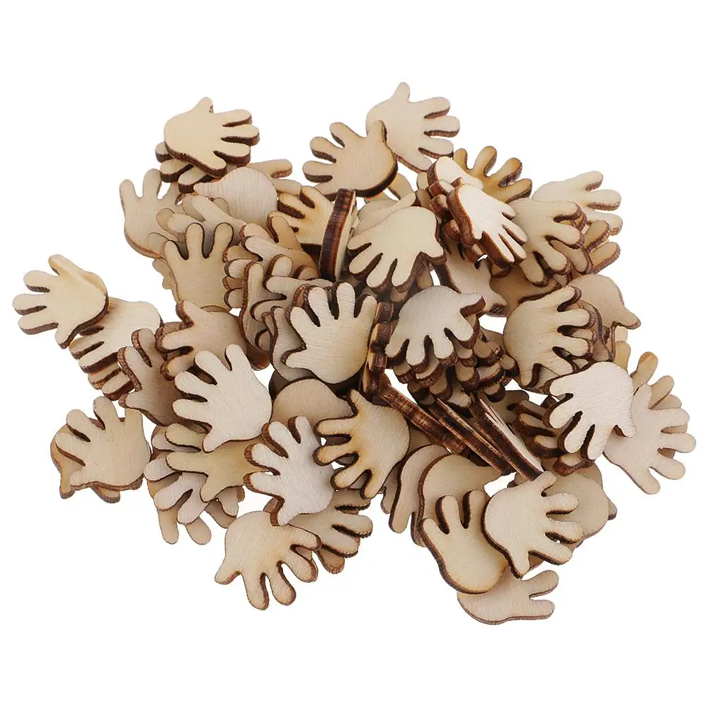 100 Pieces Hand Shapes Blank Wood Unfinished Wood Pieces for Crafts, Handmade Wedding Ornaments, Baby Shower Centerpieces