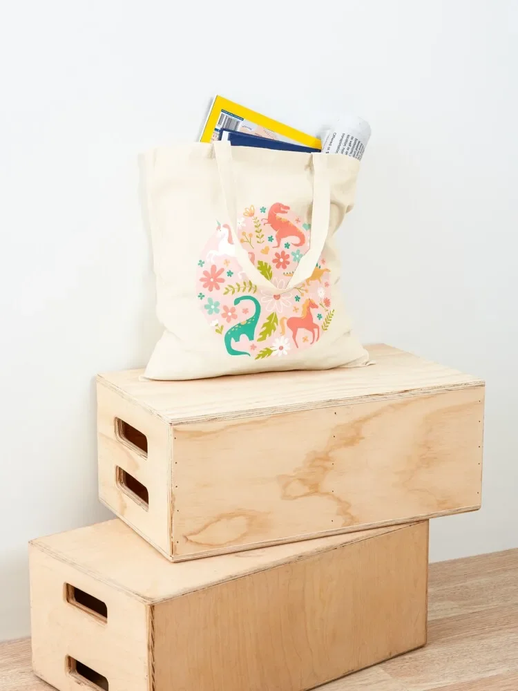 Dinosaurs + Unicorns on Pink Tote Bag tote bag men shopping trolley bag handbag personalized tote