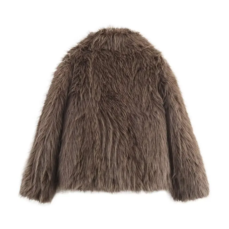 معطف جايت نسائي جديد لخريف 2025 فضفاض ومتعدد الاستخدامات من الفرو الاصطناعي طويل Sve بياقة مقلوبة وطول منتظم ملابس خارجية للسيدات