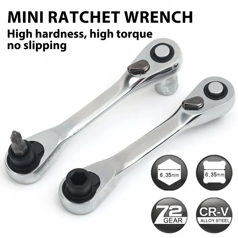 72-Tooth Mini Double-Head Ratchet Wrench, 2-in-1 Portable Socket Hex Torque Spanner, High-Strength Steel Hand Tool for