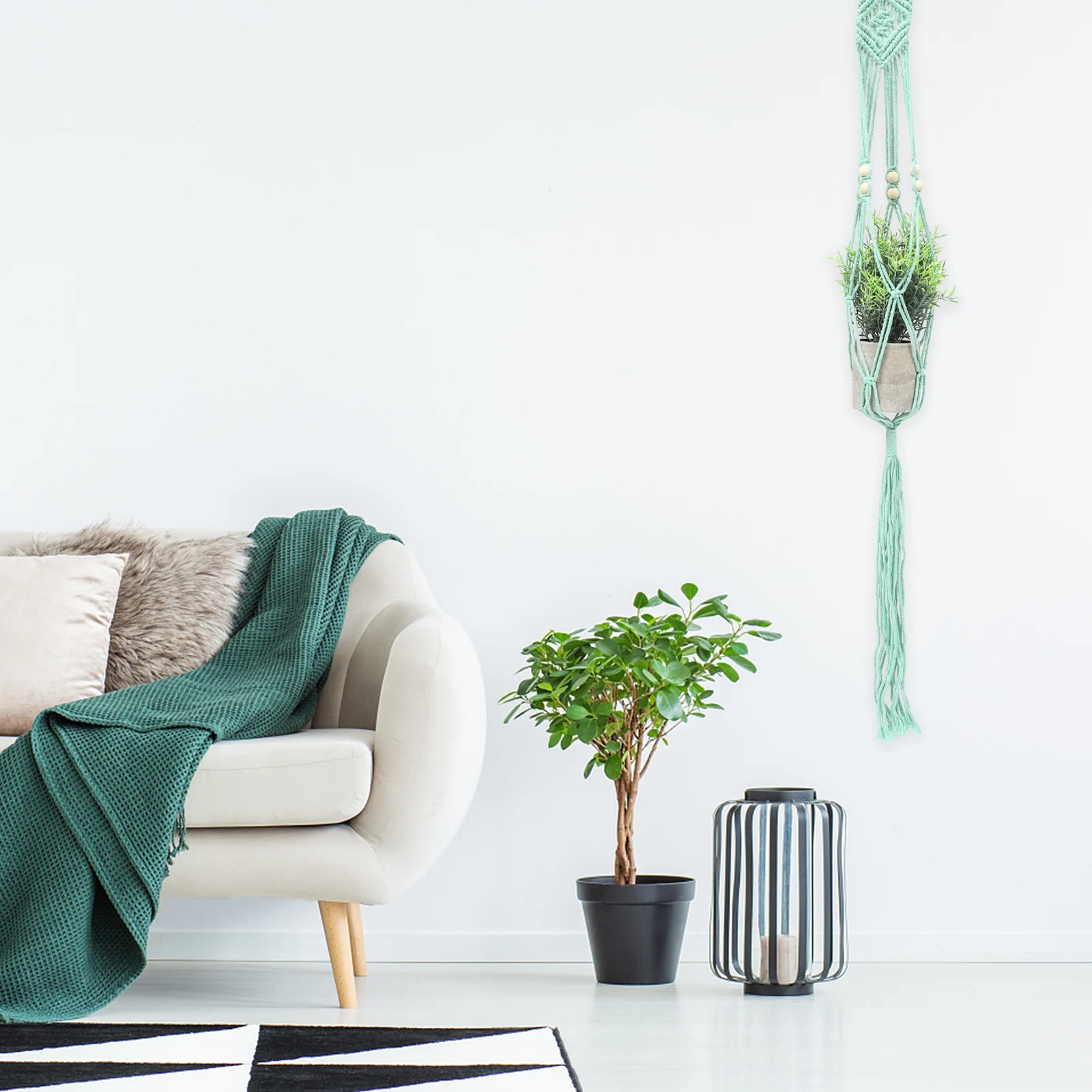 Confrontal-Pot de fleur en bois bohème, décor d'intérieur, cintre pour plantes, mur en macramé