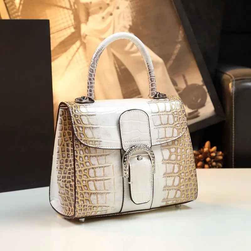 

Luxury Designer Brand New High Quality Cowhide Horseshoe Buckle Shoulder Crossbody Bag Women's Alligator Pattern Pillow Handbag