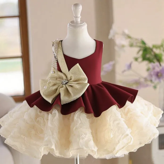 

Christmas Flower Girl Dress for Wedding Glitter Shining with Bow Cute Baby Pageant Dress Princess First Communion Ball Gowns