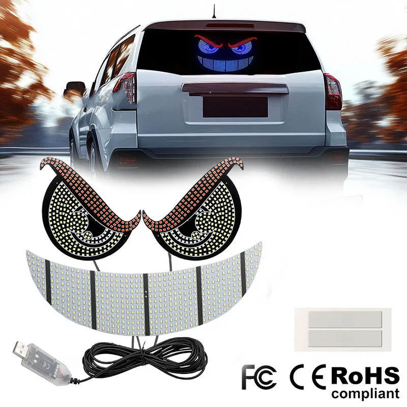 

New model USB car dynamic devil's eye lamp car sticker LED display truck small car front and rear windshield lamp