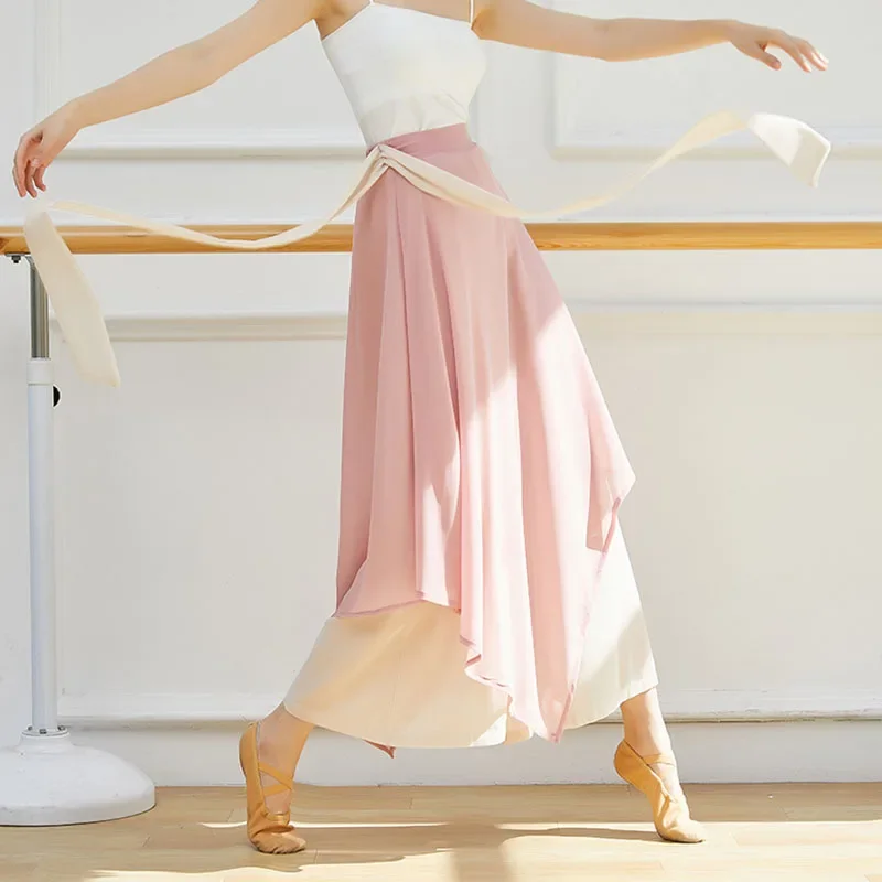 Pantalones de danza china para mujer, holgados, de gasa fluida, estilo culotte, para danza clásica, ropa de práctica, pantalones de pierna ancha.