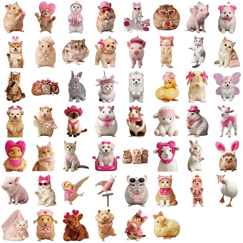 10/30/54PCS Cute Pink Bow Animal PVC Sticker Aesthetic Decoration Scrapbooking Stationery Supplies DIY Hand Accounting