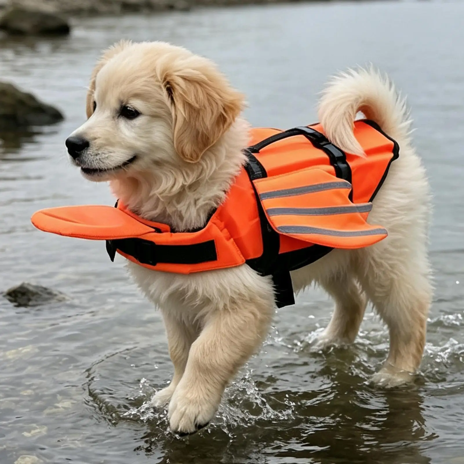 Chaleco de Natación Reflectante de Alta Flotabilidad para Perros, Estilo Alas, Traje de Seguridad Flotante para Mascotas, para Actividades Acuáticas en la Playa y la Piscina en Verano