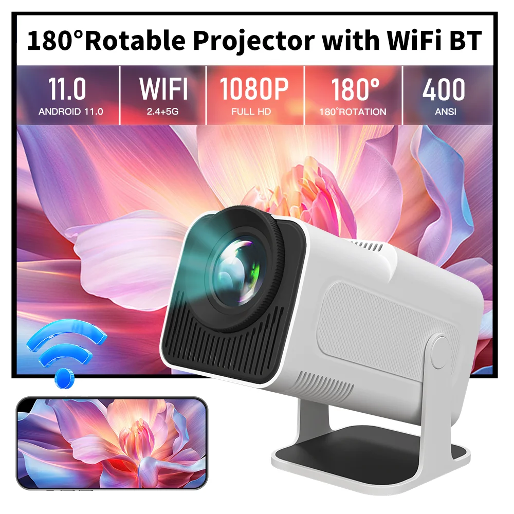 

LYNCAST HY320 HD Projector Android 11 Dual WiFi6 BT5.0 400ANSI 1080P 180 'rotation Immersive Cinema Outdoor Home Mini Projection