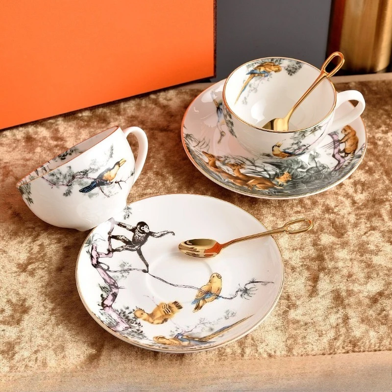 Bone China Jungle Birds Coffee Cup and Saucer Set Vintage English Afternoon Tea Set Gift and Souvenir Present
