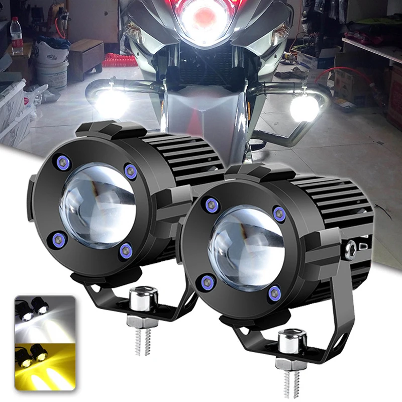 

Super Bright LED Lens Motorcycle Headlight High/ Low Beam Flash Driving Fog Bulb Lamp Universal Dual Color Auxiliary Spotlight