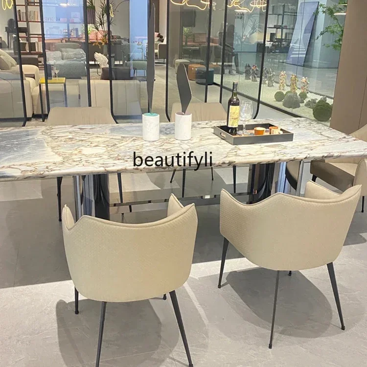 M178 Italian light luxury elephant white natural marble dining table rectangular luxury stone dining table high-end can be custo