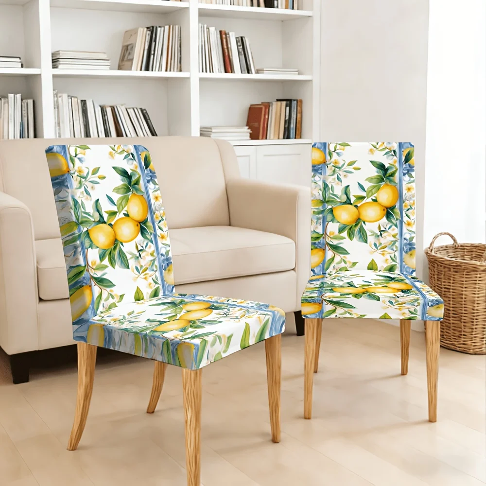 2/4/6pcs Fresh Summer Lemon Tree Chair Slipcovers, Washable Removable Covers for Kitchen Chairs
