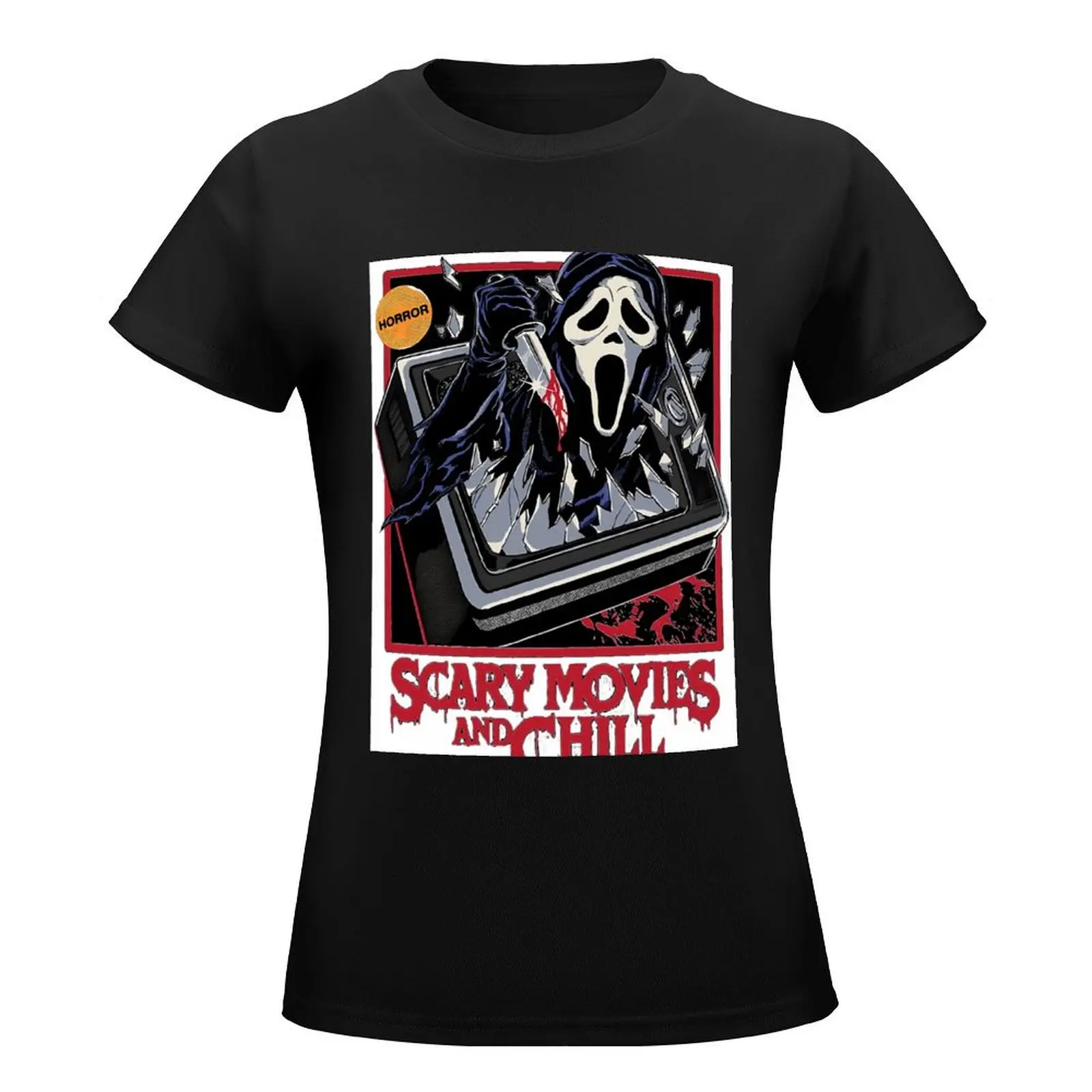 Scary Movies n Chill. Scream-Movies Horror T-Shirt Aesthetic clothing funnys shirts graphic tees plus size tops Woman clothes