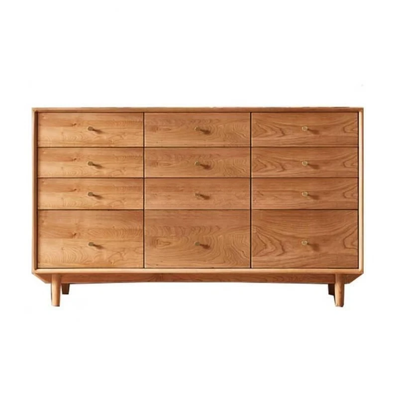 

Japanese-style cherry wood pure solid wood bucket cabinet, nine bucket flip cover storage cabinet, simple bedroom end of bed