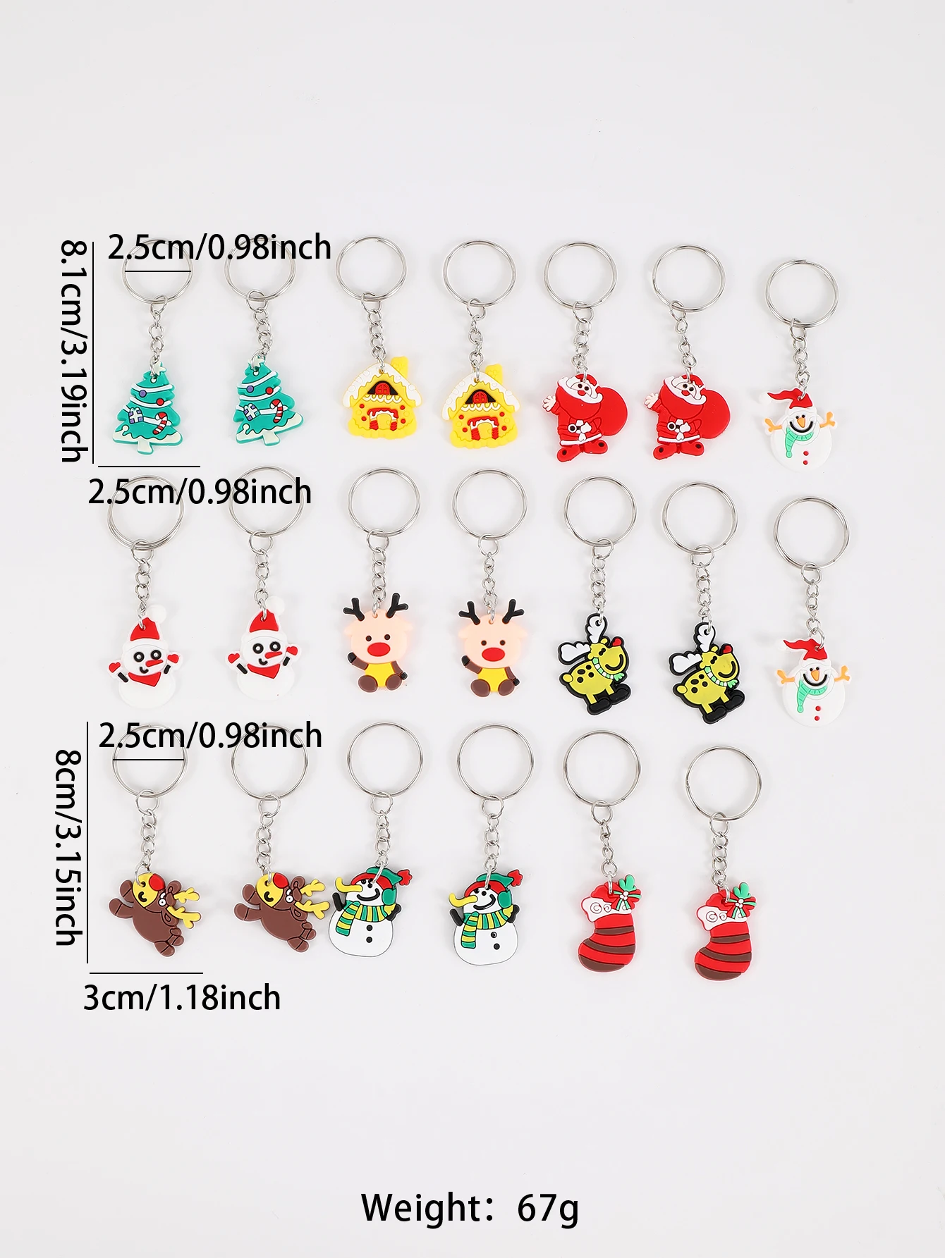 20pcsPVC Cartoon Christmas keychain keyrings for party gifts Christmas supplies back to school gifts