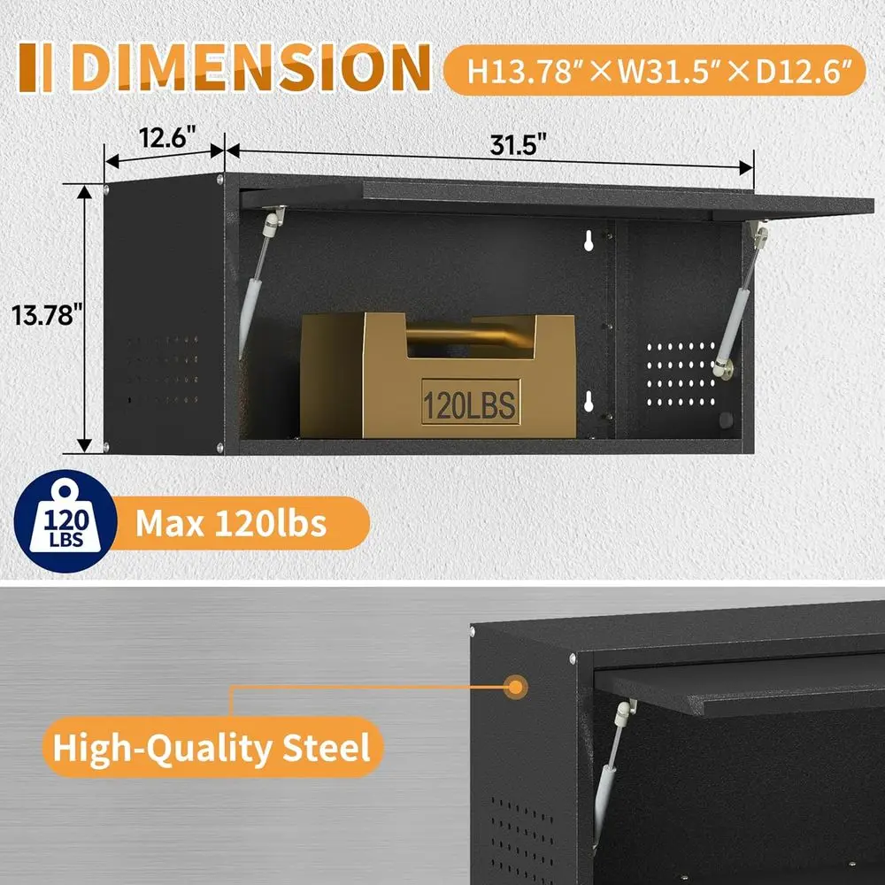 Metal Garage Wall Cabinet with Up-lip Door,Wall-Mounted Steel Storage Cabinet, loat Tool Cabinet with Pegboard,Upper Cabinet or