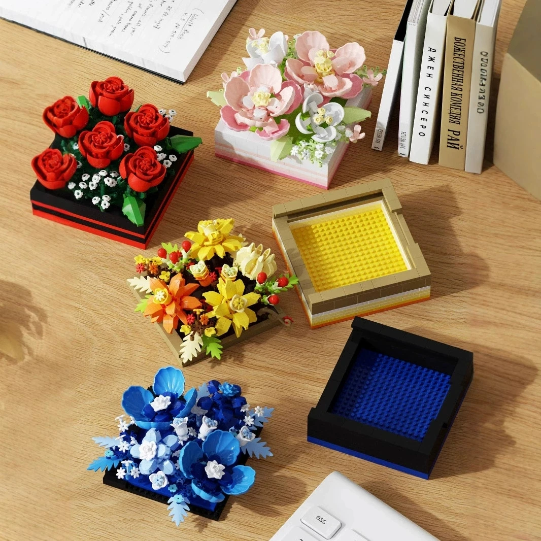 DIY 3D słynna róża hibiskus wieczne nieśmiertelne kwiaty rama do malowania sztalugi artystyczne wystawa klocki Model zestawy klocków zabawki