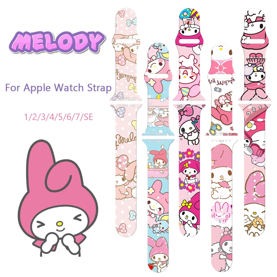 

Kawaii My Melody Silicone Strap for Apple Watch Band 38/39/40/41/42/44/45Mm Sanrios Sport Bracelet for Iwatch S7/6/5/4/3/2/1/se