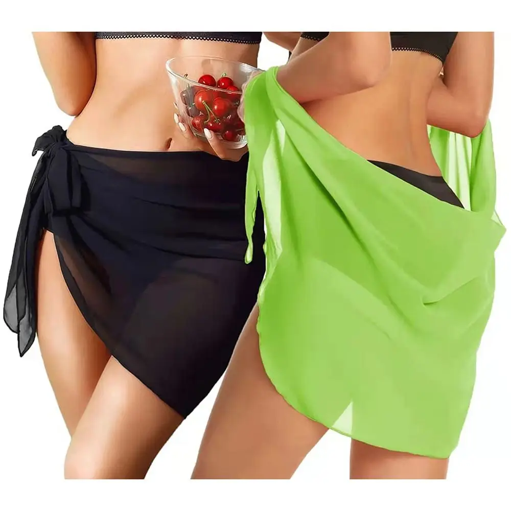 Jupe courte de plage en mousseline de soie pour femmes, Industries ong d'été, coverups pour maillots de bain, bikini rond, écharpe