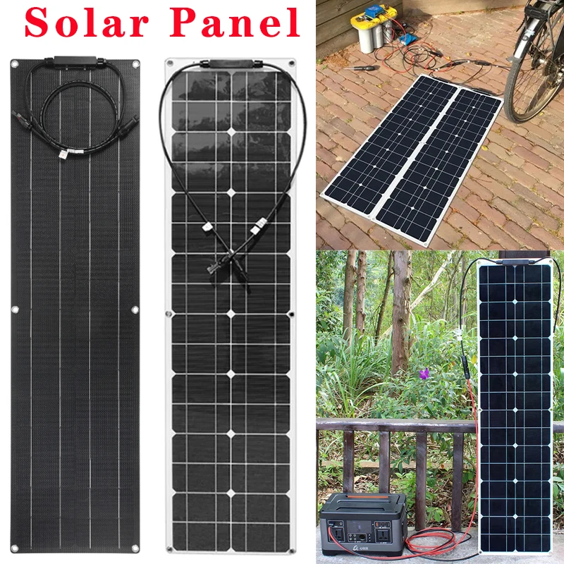 

300W 600W(50W 100W) ETFE Solar Panel Kit Sola r Plate Charger Battery Energy Connector for Smartphone Camping RV Boat Car Charge