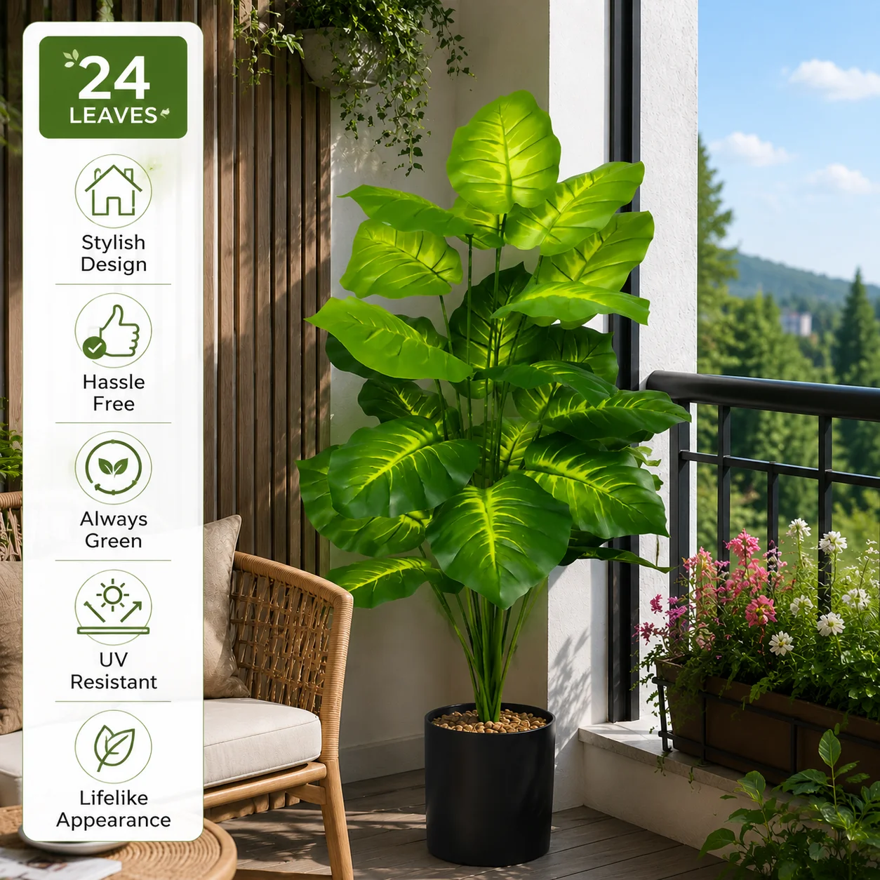 85cm Artificial Pothos Plants Tree with Black Pot Fake Plant for Home Living Room Office Entrance Door Outdoor Balcony Decor view 5