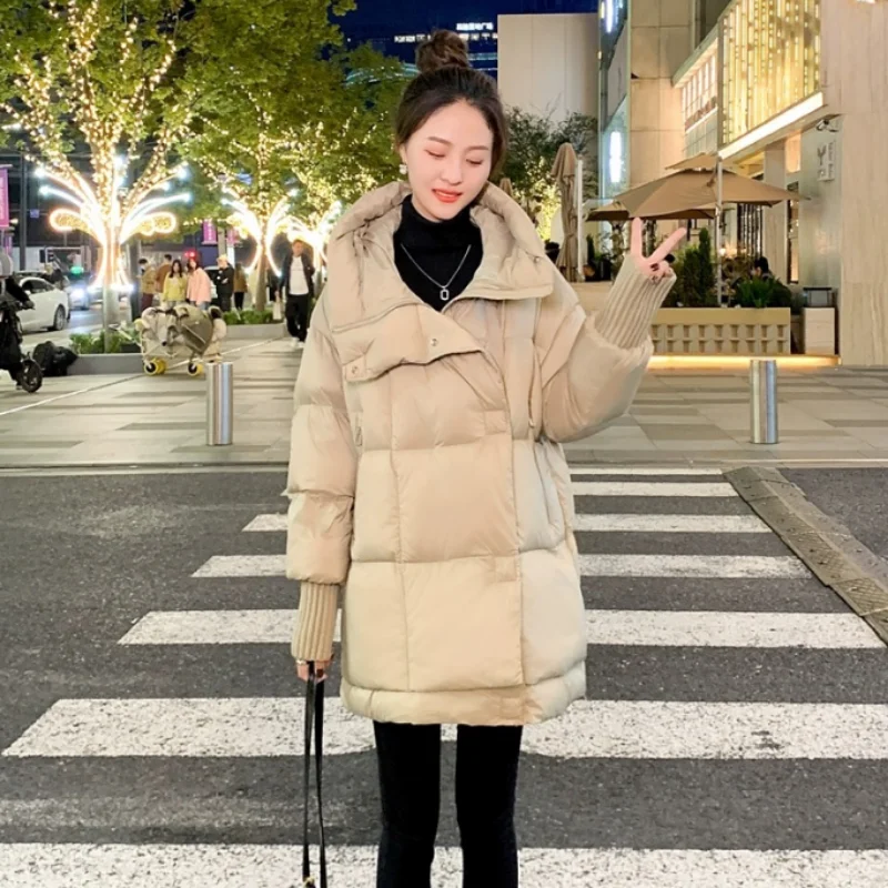 Women\'s Korean Winter Coat, Casual Down Jacket, Loose Thick Outerwear, Mid-length Warm Coats, Female Fashion, New, 2024