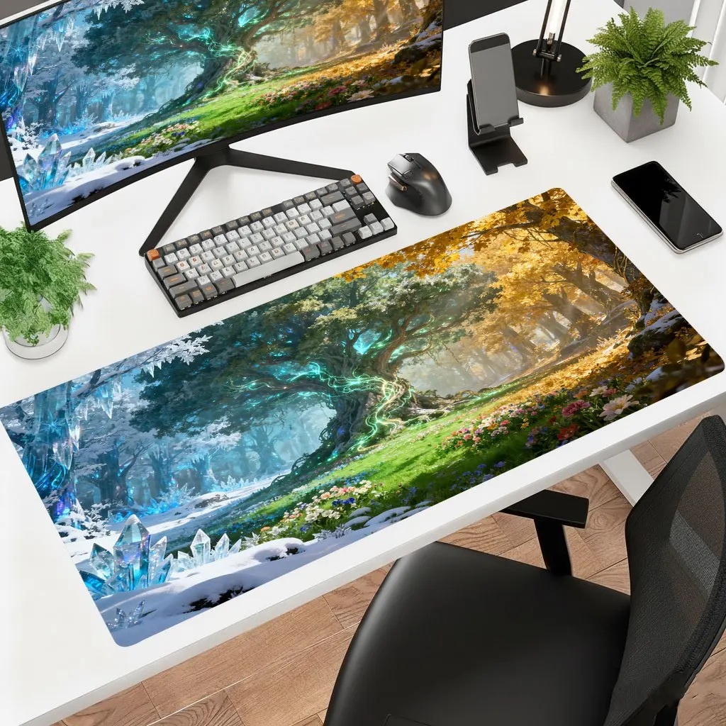 Brand Four Seasons Sacred Tree Iron Art Mouse Pad HD Print Non-slip Rubber Gaming Office Laptop Desk Mat Thick Multifunctional