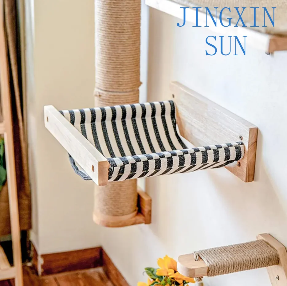 Modern solid wood wall-mounted cat climbing frame pet bed furniture, sword hemp rope lifting design