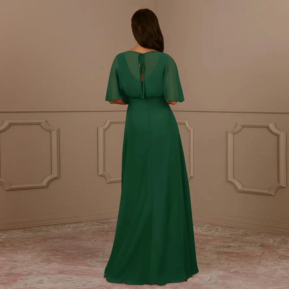 Vestido de chiffon verde sem alças feminino, vestido para mãe da noiva, meia manga, festa de casamento, verão, novo, 2024