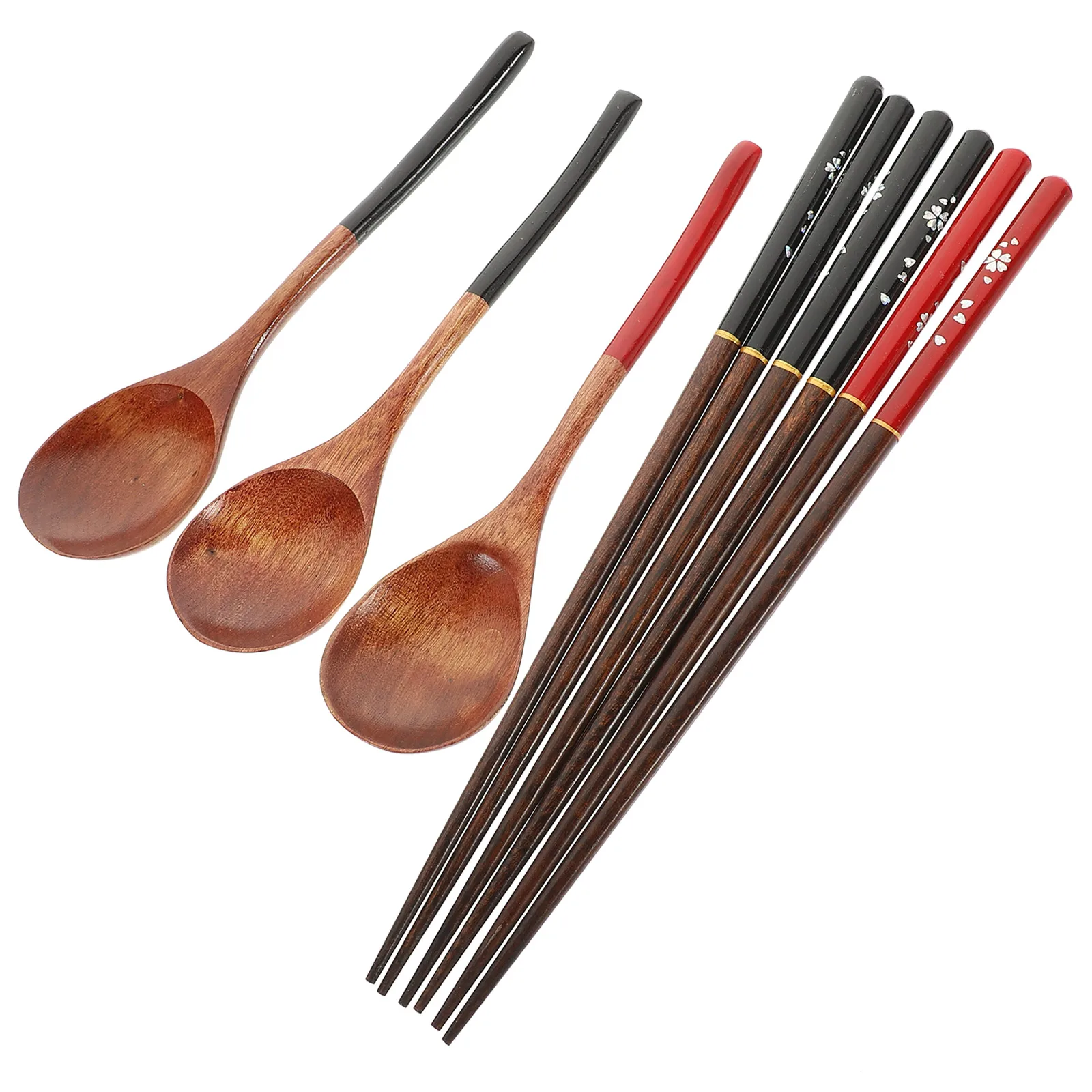 

3 Sets Portable Wooden Spoon Chopsticks Set Tableware Travel Utensils Reusable Light Weight Small Size Retro Picnic