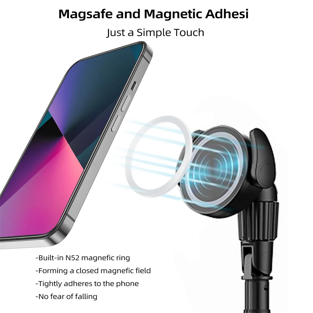 Magnetic Selfie Stick Phone Tripod with Remote Extendable Phone Tripod Stand for MagSafe Iphone 15 14 13 12 11 10 SAMSUNG Phone