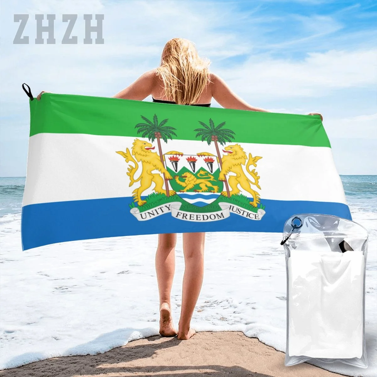 More Design Sierra Leone Flag Emblem Bath Towel Quick dry Microfiber Absorbing Soft Water Breathable Beach Swimming Bathroom