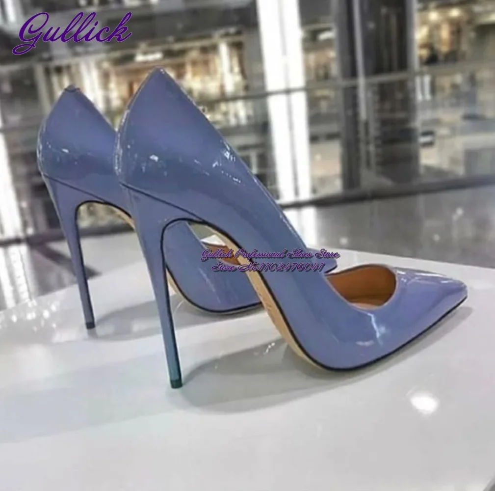 Women high quality patent leather high heel shoes 12cm 10cm 8cm slip-on shallow pumps pointy toe banquet pumps dropship