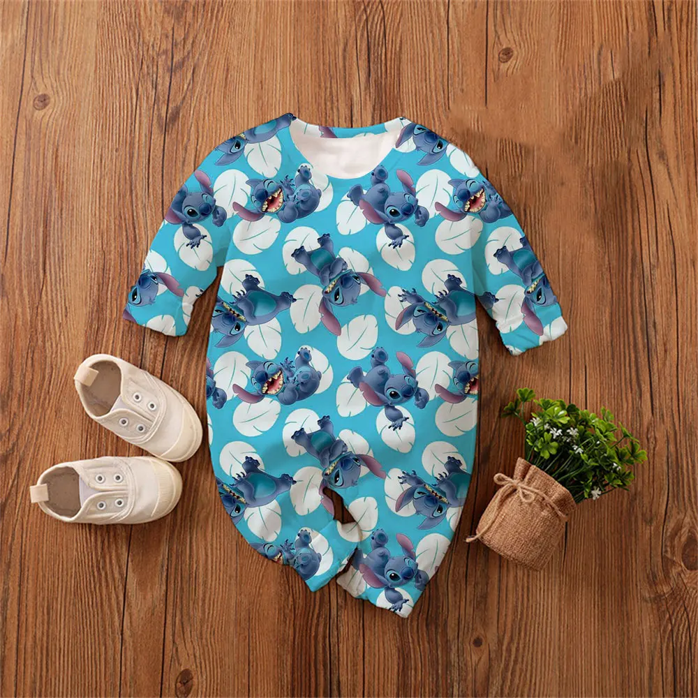 Cartoon Anime Lilo & Stitch Baby Romper 0-4 Years Spring Autumn Boy Girl Babies Jumpsuit Fashion Newborn Climbing Clothing