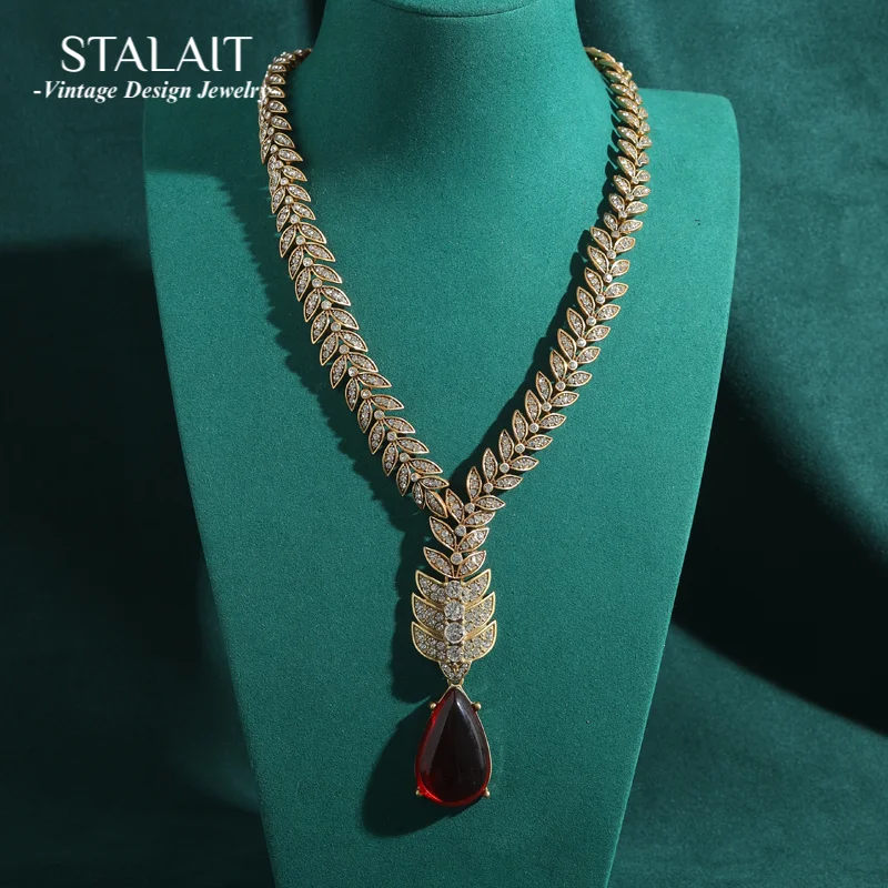 

Подвески из красного камня, колье-чокер с пшеничными ушками, женское античное золотого цвета, роскошные дизайнерские украшения, аксессуары для вечеринок, винтажные