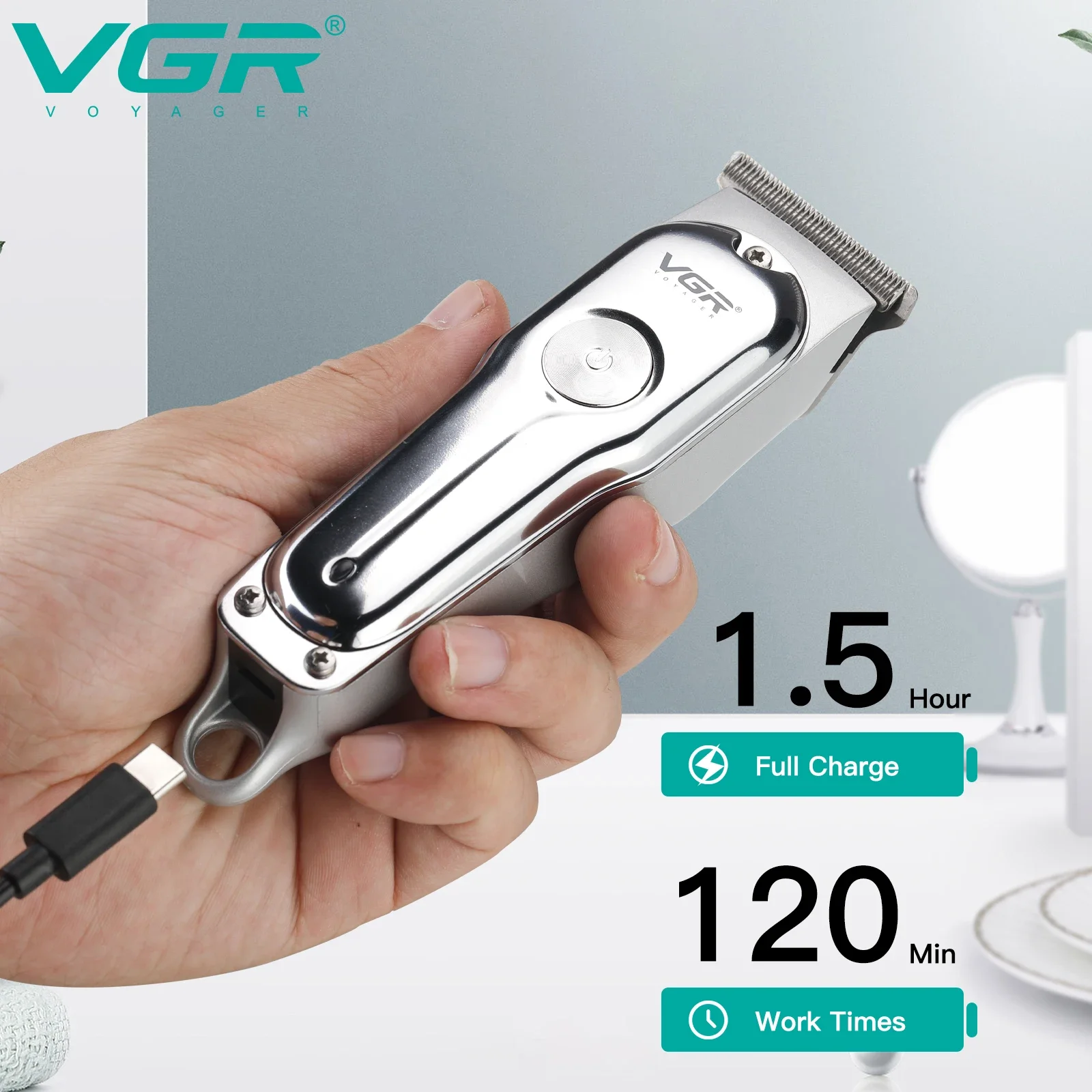 VGR Hair Trimmer Professional Hair Clipper Wireless Beard Hair Cutting Machine Rechargeable Electric Face Trimer for Men V-071 view 5